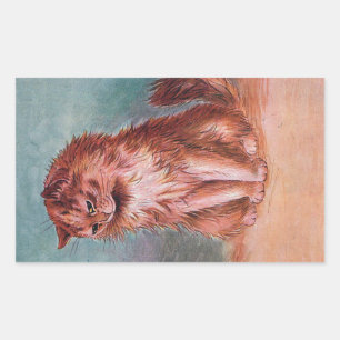 Sticker Rectangulaire Shy Brown Long Haired Cat Photo de Louis Wain