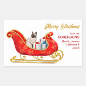 Sticker Rectangulaire Siamese Chat Noël Cadeau Sleigh (Devant)