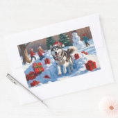 Sticker Rectangulaire Sibérie Husky Courir en neige avec Casquette de No (Enveloppe)