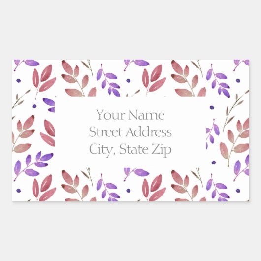 Sticker Rectangulaire Sienne mixte, Aquarelle violette Feuilles étiquett (Devant)