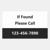 Sticker Rectangulaire S'Il Est Trouvé, Appelez Votre Numéro De Téléphone (Devant)