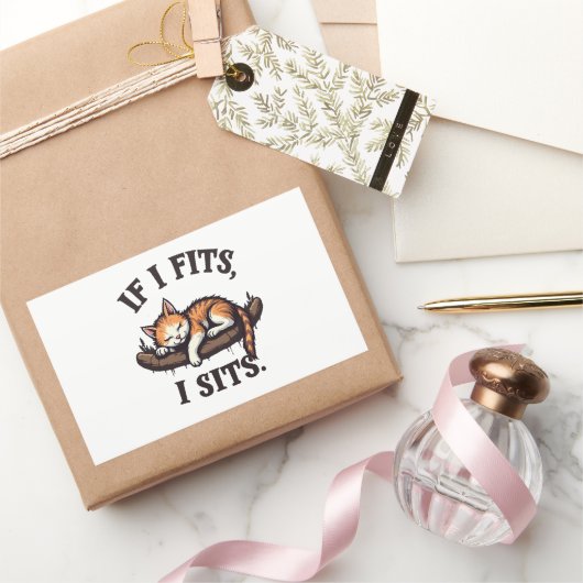Sticker Rectangulaire S'il s'adapte I Ait Drôle Sleepy Chat Feline Kitte (Cadeaux)