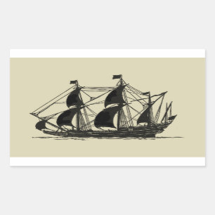 Sticker Rectangulaire Silhouette de bateau avec les voiles se