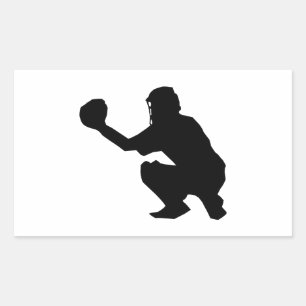 Sticker Rectangulaire Silhouette du joueur de baseball noir