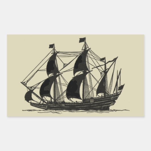 Sticker Rectangulaire Silhouette du navire avec voiles de billage (Devant)
