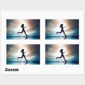 Sticker Rectangulaire silhouette d'une fillette en courant (Feuille)