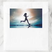 Sticker Rectangulaire silhouette d'une fillette en courant (Sac)