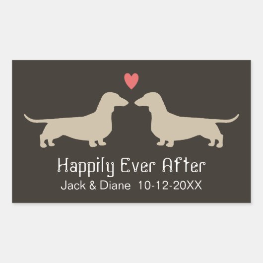 Sticker Rectangulaire Silhouettes Dachshund avec coeur et texte (Devant)