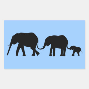 Sticker Rectangulaire Silhouettes de 3 éléphants tenant des rails