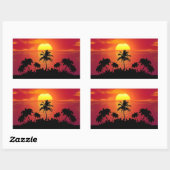 Sticker Rectangulaire Silhouettes de palmiers couchés de soleil (Feuille)
