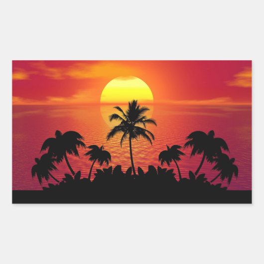 Sticker Rectangulaire Silhouettes de palmiers couchés de soleil (Devant)