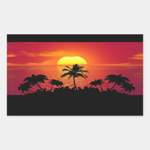 Sticker Rectangulaire Silhouettes de palmiers couchés de soleil