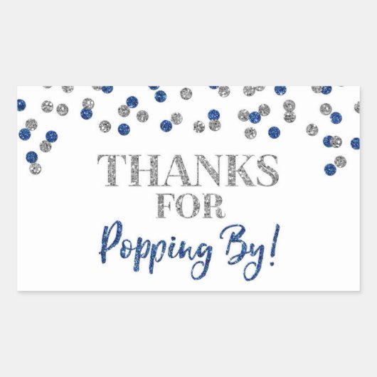 Sticker Rectangulaire Silver Blue Confetti Merci pour Popping By (Devant)