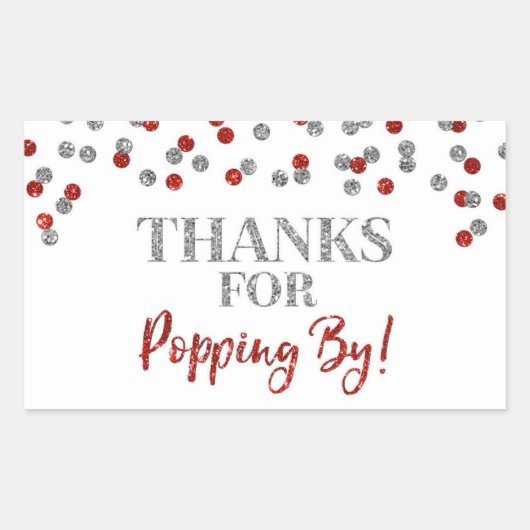 Sticker Rectangulaire Silver Red Confetti Merci pour Popping By (Devant)