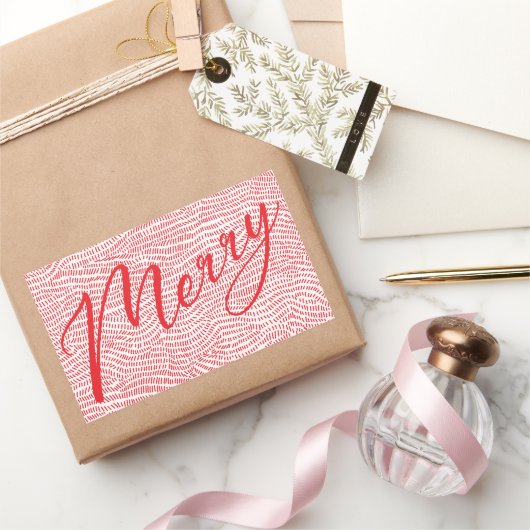 Sticker Rectangulaire Simple amusant Red Doodle Joyeux Noël (Cadeaux)