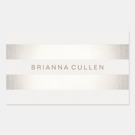 Sticker Rectangulaire Simple et élégant FAUX Argent et blanc rayé (Devant)