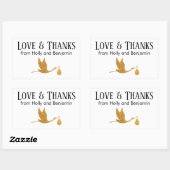 Sticker Rectangulaire Simple Faux Gold Stork Love & Thanks Baby shower (Feuille)