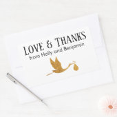 Sticker Rectangulaire Simple Faux Gold Stork Love & Thanks Baby shower (Enveloppe)