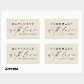 Sticker Rectangulaire Simple Handmade with Love Script Business | Ecru (Feuille)