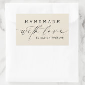 Sticker Rectangulaire Simple Handmade with Love Script Business | Ecru (Sac)