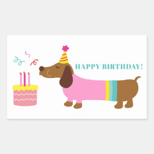 Sticker Rectangulaire Simple Moderne Classique Mignon Chien Joyeux Anniv