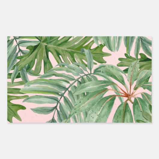 Sticker Rectangulaire Simple moderne Pink Palm Leaf Tropical Floral (Devant)