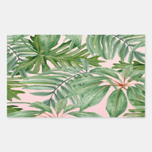 Sticker Rectangulaire Simple moderne Pink Palm Leaf Tropical Floral
