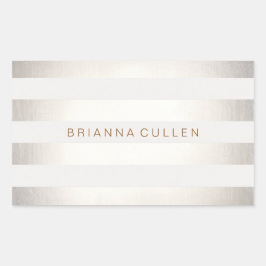 Sticker Rectangulaire Simple style FAUX Silver and White Stripes (Devant)