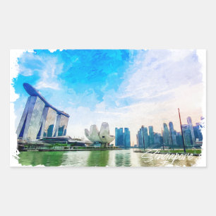 Sticker Rectangulaire Singapour Asie Panorama Vue Aquarelle
