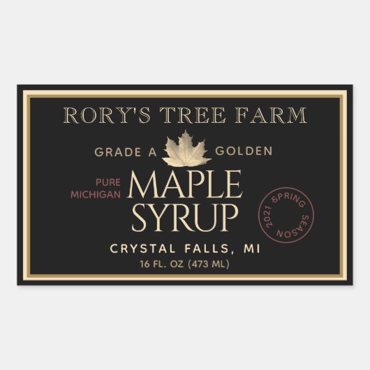 Sticker Rectangulaire Sirop d'érable or et érable noir (Devant)