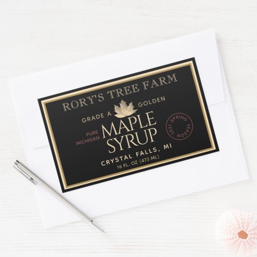 Sticker Rectangulaire Sirop d'érable or et érable noir (Enveloppe)