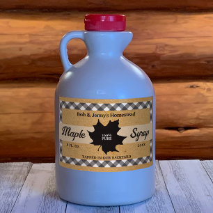 Sticker Rectangulaire Sirop d'érable Papier Kraft noir Buffalo Check Lea
