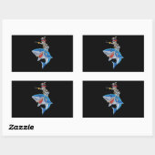 Sticker Rectangulaire Skeleton Pirate équitation Requin mignonette Garço (Feuille)