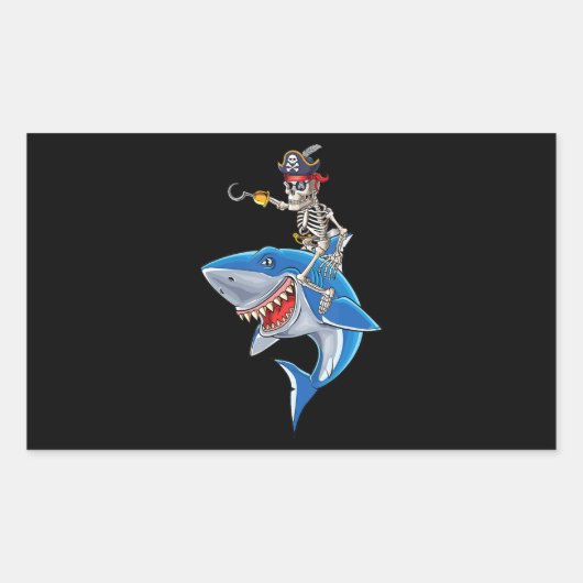 Sticker Rectangulaire Skeleton Pirate équitation Requin mignonette Garço (Devant)