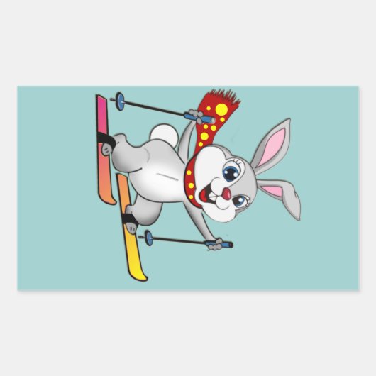Sticker Rectangulaire Ski Bunny - Drôle et joli dessin animé (Devant)
