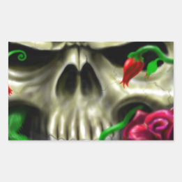 Sticker Rectangulaire Skuls et Roses Airbrush personnalisé Artiste origi