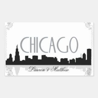 Sticker Rectangulaire Skyline Chicago noir et blanc