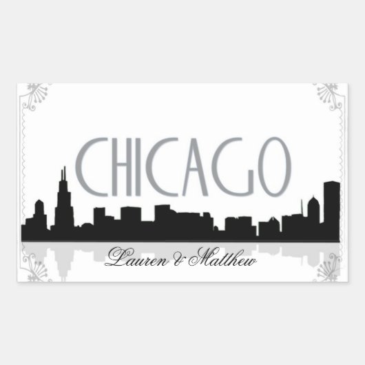 Sticker Rectangulaire Skyline Chicago noir et blanc (Devant)