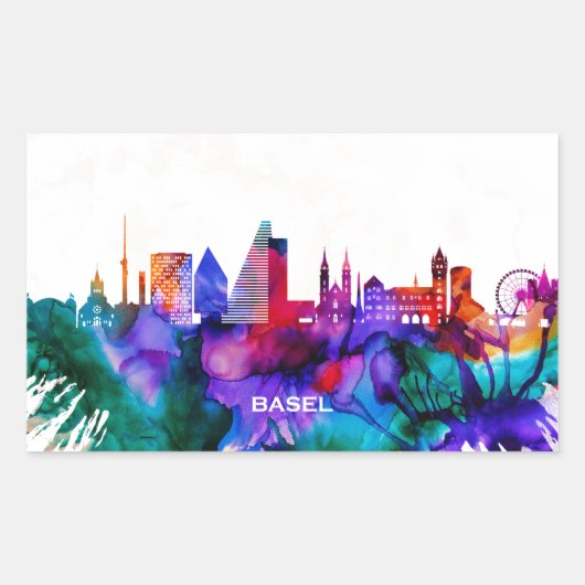 Sticker Rectangulaire Skyline de Bâle (Devant)