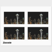 Sticker Rectangulaire Skyline Seattle la nuit, avec Space Needle. (Feuille)