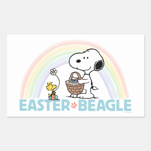 Sticker Rectangulaire Snoopy & Woodstock - Beagle de Pâques (Devant)