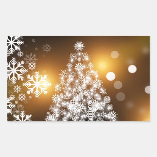 Sticker Rectangulaire Snowflake sapin de Noël avec Arrière - plan d'or (Devant)