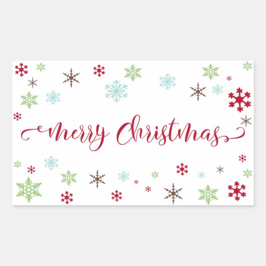Sticker Rectangulaire Snowflake Whimsy Joyeux Noël Red Typographie (Devant)