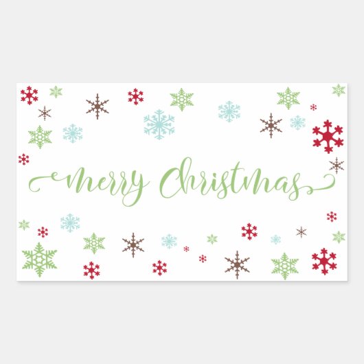 Sticker Rectangulaire Snowflake Whimsy Joyeux Noël Typographie verte (Devant)