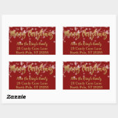 Sticker Rectangulaire Snowflakes Red Gold Joyeux Noël Adresse de retour (Feuille)
