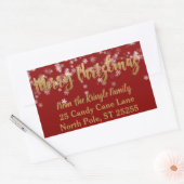 Sticker Rectangulaire Snowflakes Red Gold Joyeux Noël Adresse de retour (Enveloppe)