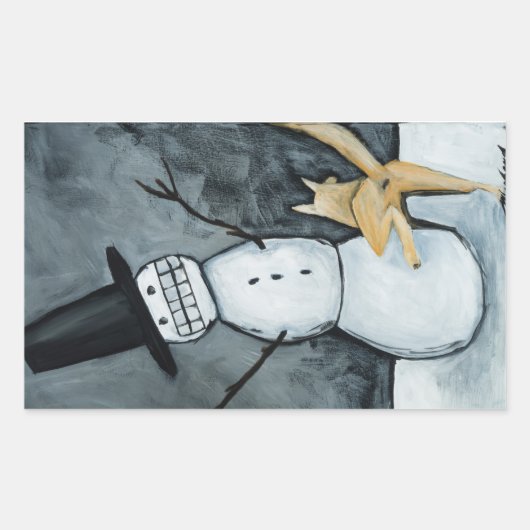 Sticker Rectangulaire Snowman and dog (Devant)