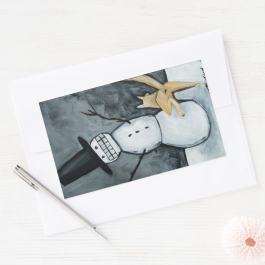 Sticker Rectangulaire Snowman and dog (Enveloppe)