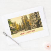 Sticker Rectangulaire Snowy Winter Path with Pine Trees Noël (Enveloppe)