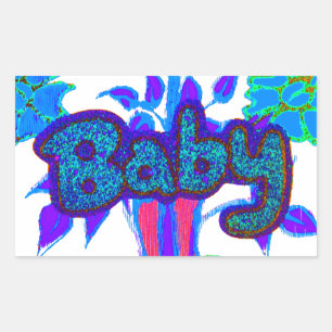 Sticker Rectangulaire Soft Cyan Blue Flower Art : A Baby's Touch.